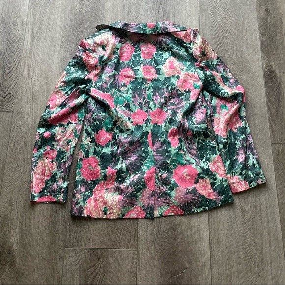 ronny kobo floral satin jacquard silk blend padded shoulders lapel light blazer - Picture 3 of 4